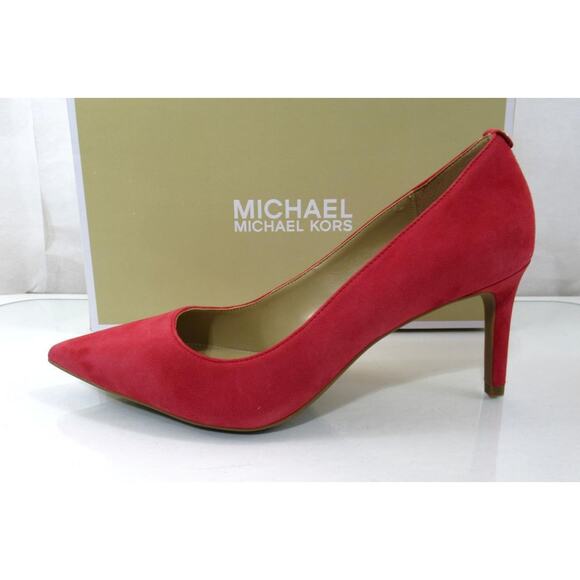 Michael Kors Alina Flex Pointy Toe Pump Heels MK Logo Suede Crimson Red Size 9.5 - Picture 2 of 7